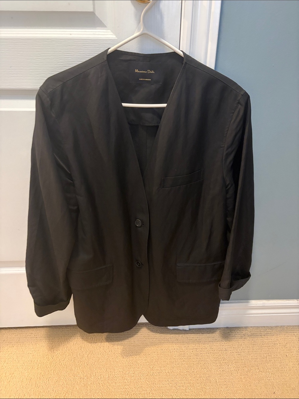 Massimo Dutti Black Collarless Two-Button Blazer